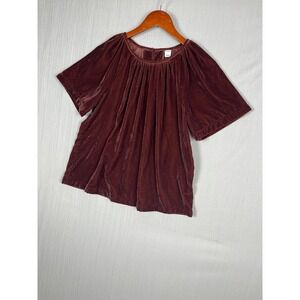 Old Navy Velvet‎ Blouse Womens S Burgundy Shirred Short Sleeve Gothic Chic